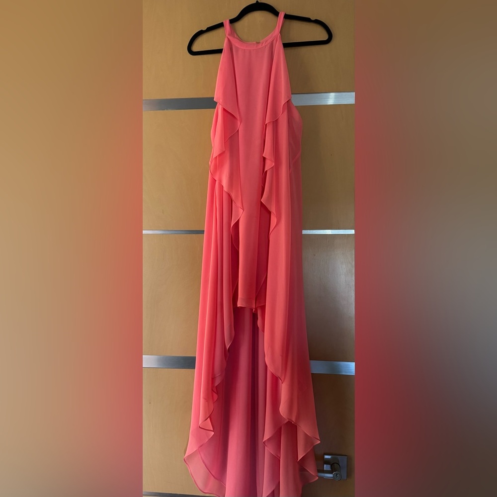 BCBG Strapless Coral Ruffle Dress
